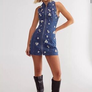 Floral Embellished Denim Dress